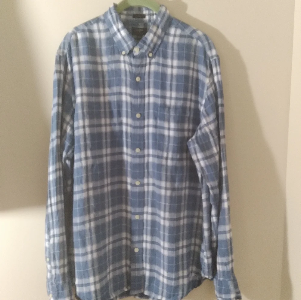 J. Crew Linen Mens Button Down Shirt Blue Plaid Preppy Nautical Summer‎ Large